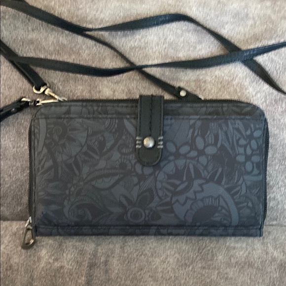 Sakroots Handbags - Sakroots Black Crossbody Bag with Embossed Floral Design